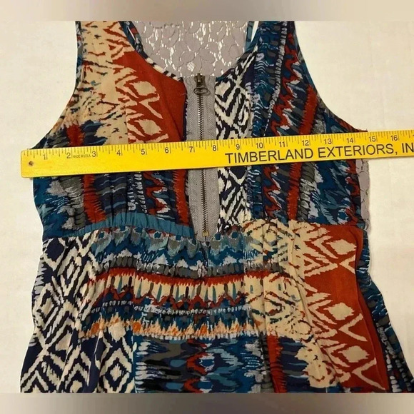 Belle du Jour Geometric Colorful 1/2 Zip Front Lace Racer-bank Tank Dress Large. - Picture 10 of 10